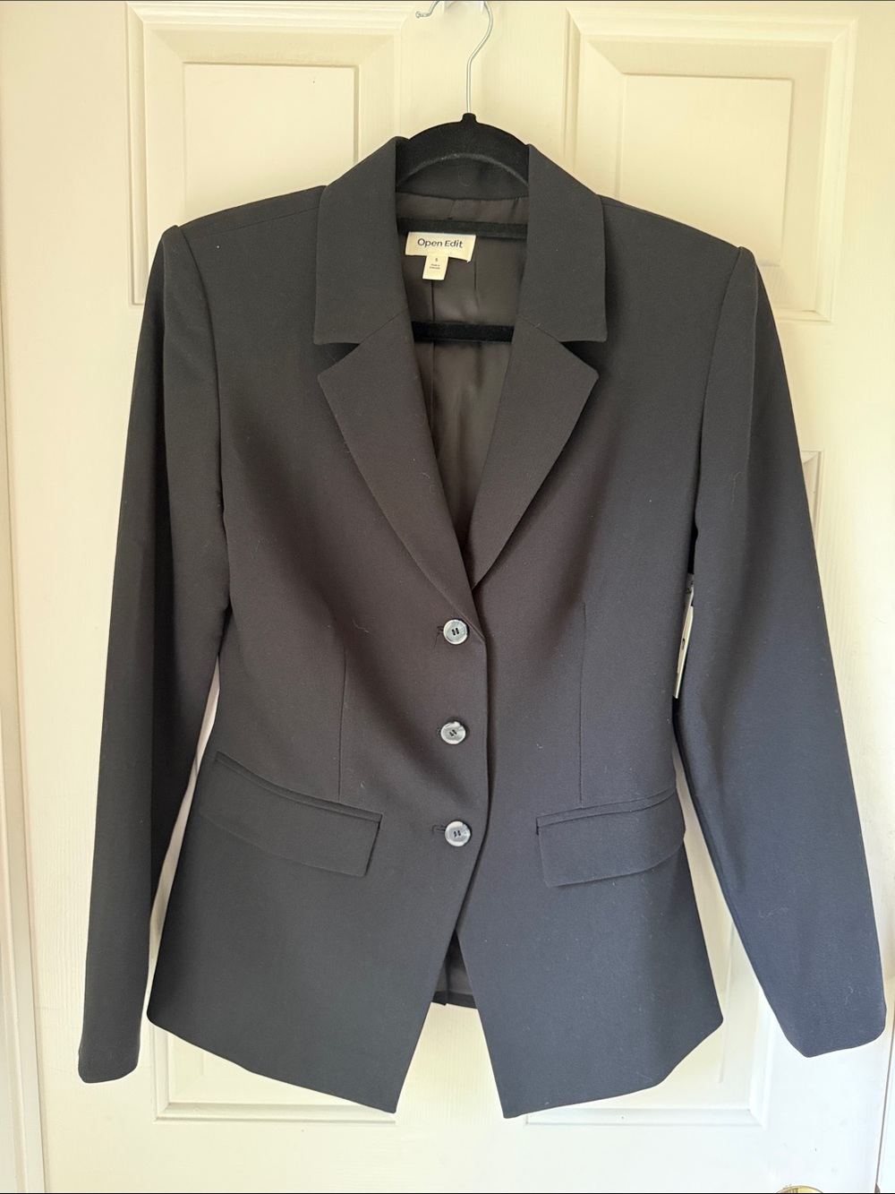 NWT OPEN EDIT WOMEN’S BLACK LINED TAILORED BLAZER/POCKETS SM